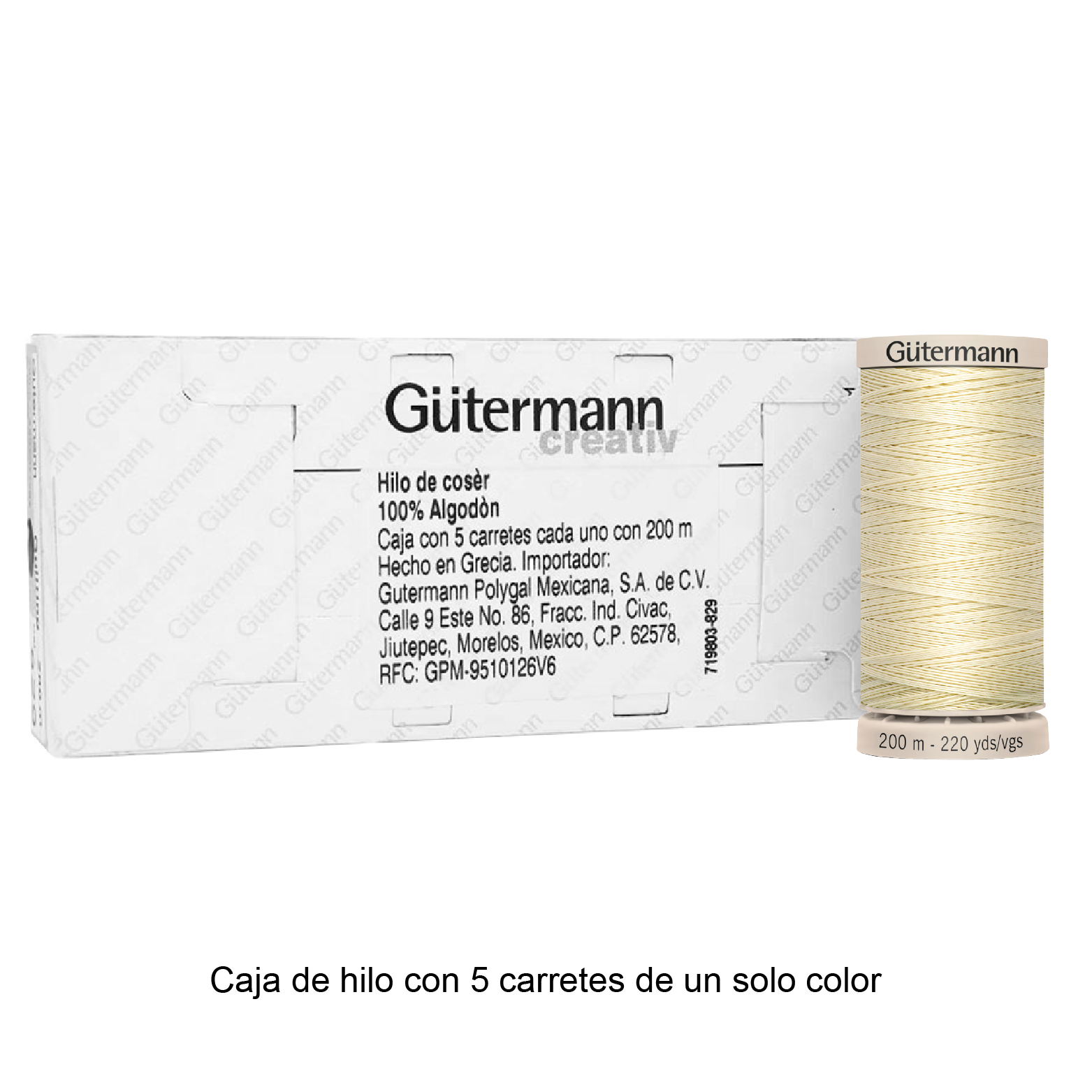 Hilo Gütermann Quilting de 200m caja con 5 carretes de un color